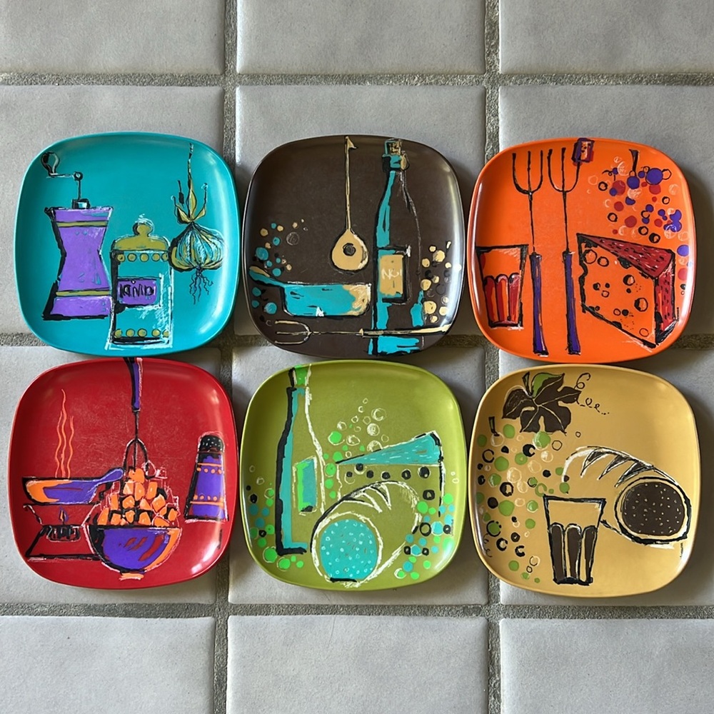 FISKARS FINLAND Melamine Retro Cocktail Plates Set of 6 - Picture 6 of 15